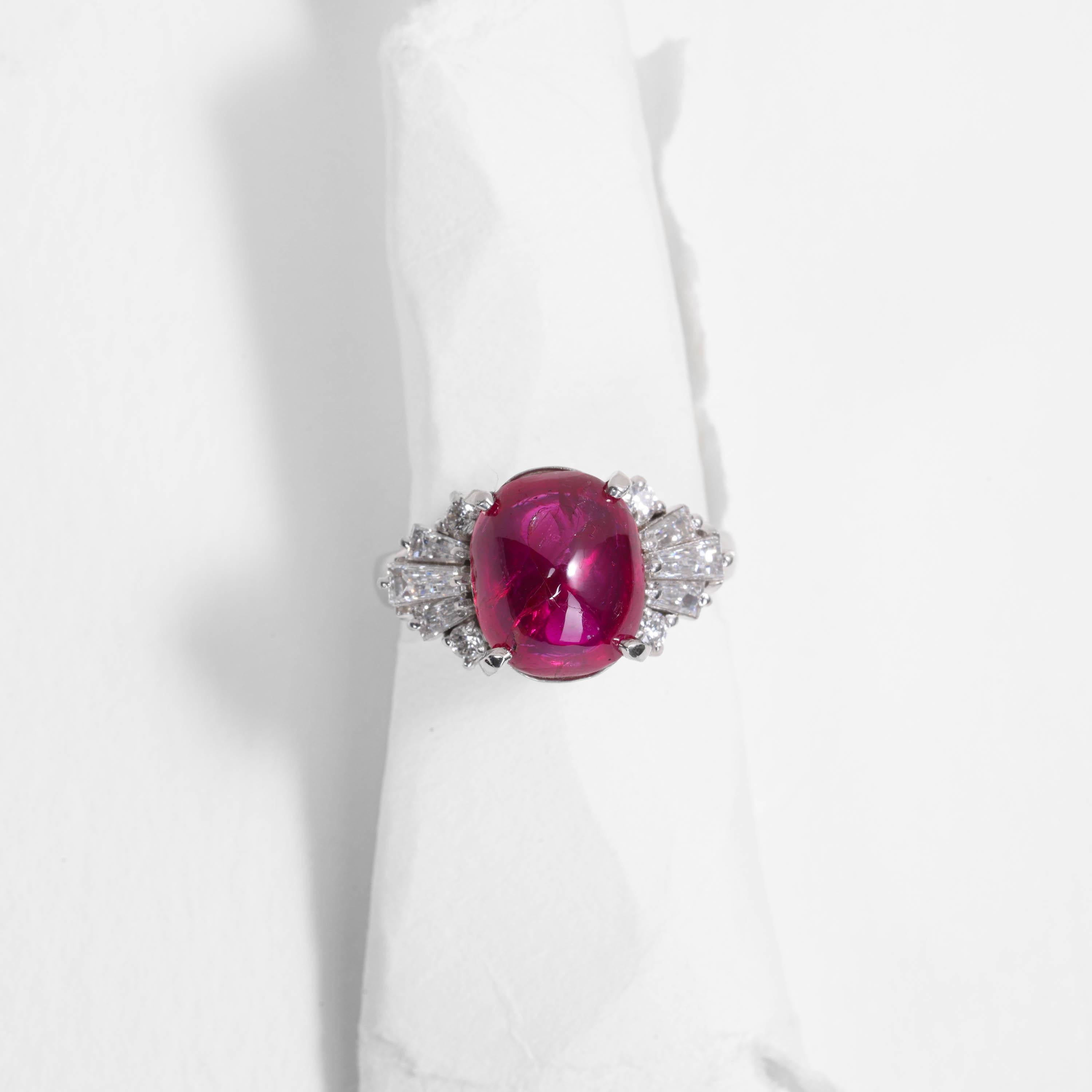 Contemporary Burma Ruby No-Heat 4.75 Carats Set in Vintage Platinum Mounting, Certified For Sale