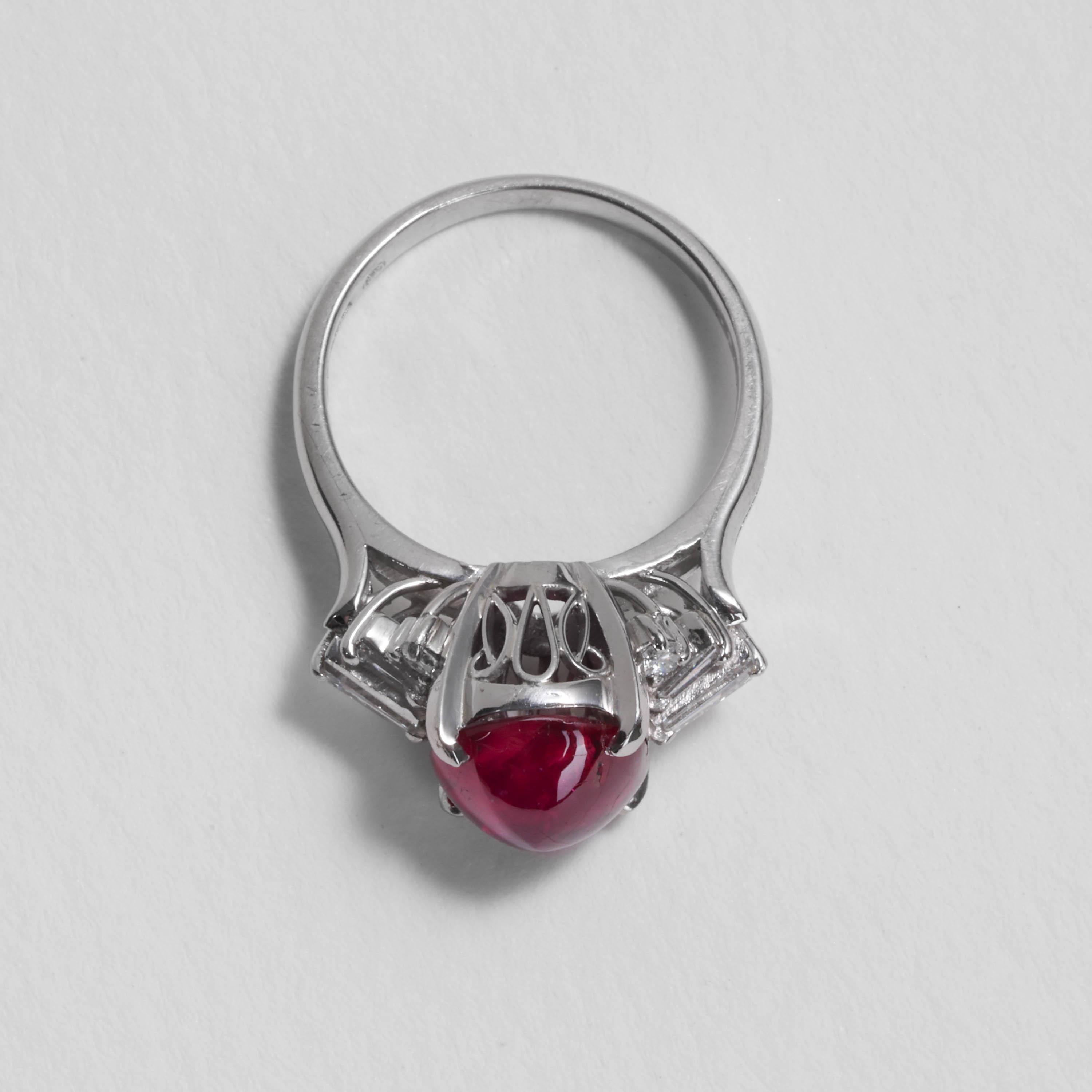 Women's Burma Ruby No-Heat 4.75 Carats Set in Vintage Platinum Mounting, Certified For Sale