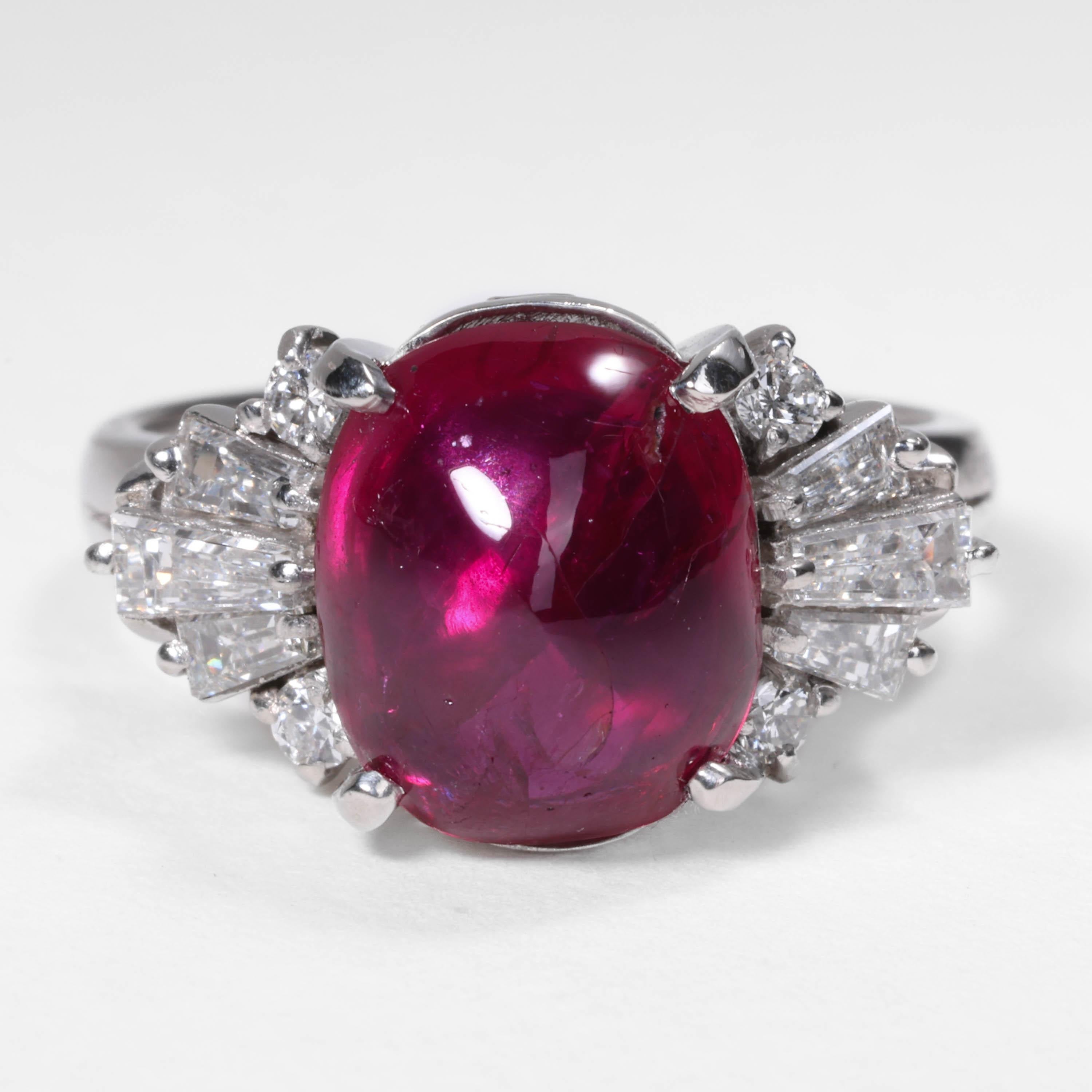 Burma Ruby No-Heat 4.75 Carats Set in Vintage Platinum Mounting, Certified For Sale 1