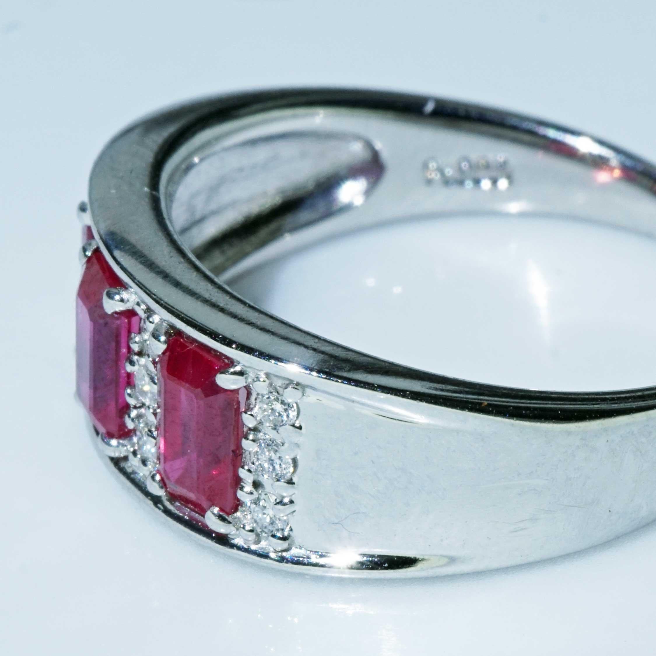 Anillo Diamante Rubí 900 Platino 1,16 0,10 ct en talla Esmeralda interesante magnifico en venta 5