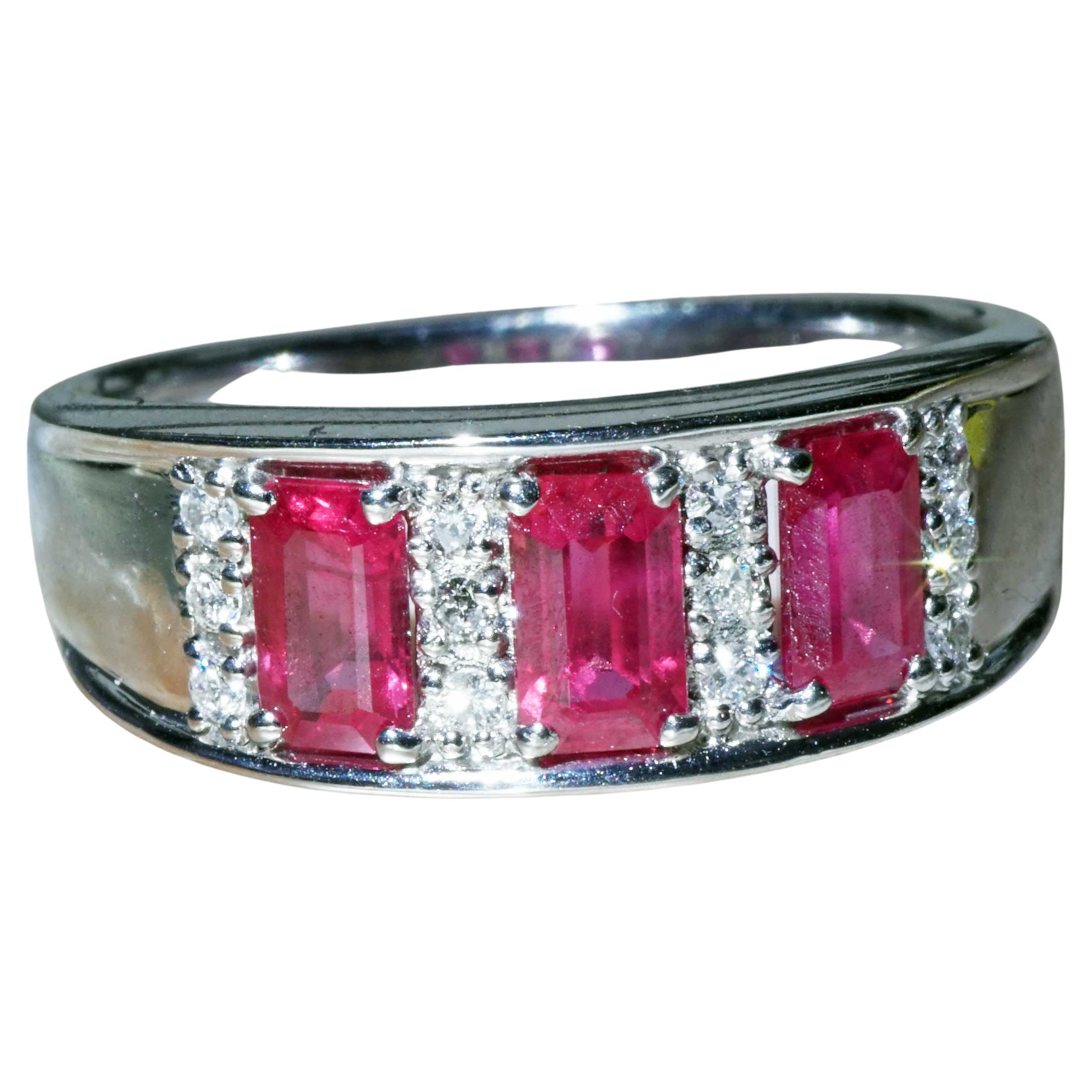 Anillo Diamante Rubí 900 Platino 1,16 0,10 ct en talla Esmeralda interesante magnifico en venta