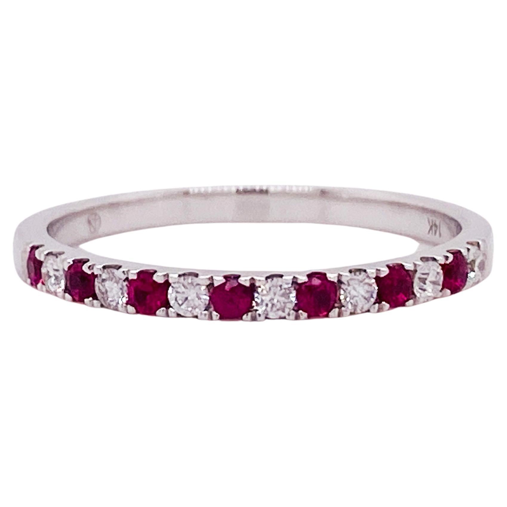 Ruby Diamond Ring Alternating Ruby and Diamond Shared Prong Ring For Sale