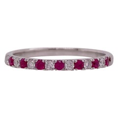 Ruby Diamond Ring Alternating Ruby and Diamond Shared Prong Ring