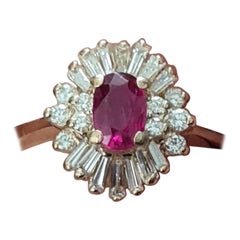 Ruby Diamond Ring Ballerina Baguette Estate Vintage 14k Yellow Gold