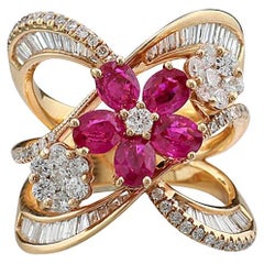 Ruby Diamond Ring "Blossom" superbe design fine craftmanship 18Kt Rose Gold