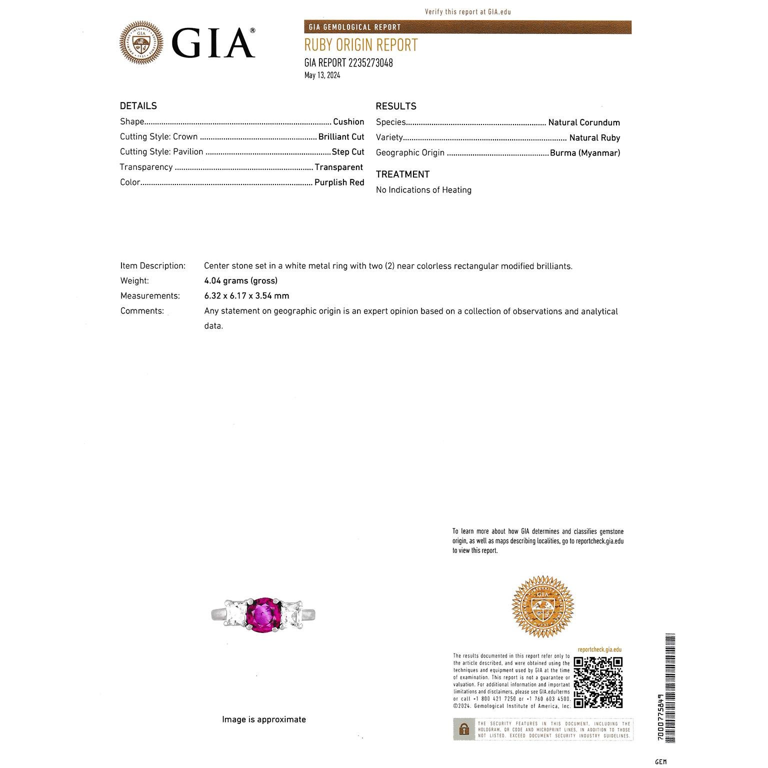 Ruby & Diamond Ring Burma No Heat GIA For Sale 6