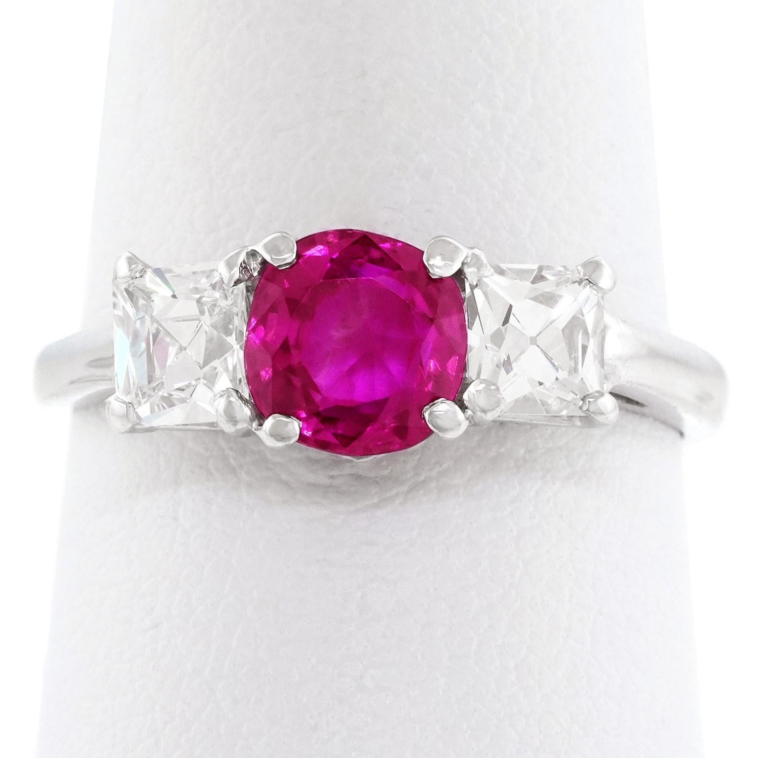 Brilliant Cut Ruby & Diamond Ring Burma No Heat GIA For Sale