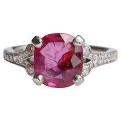 Ruby & Diamond Ring Certified Unheated Burma 3 Carat, Platinum, France, Estate