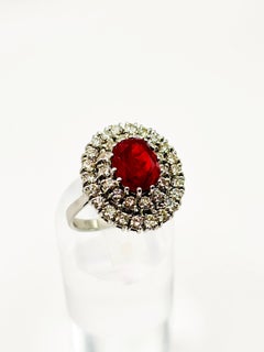 Anello con diamante rubino stile cocktail vintage, 4,40 carati, oro 18 carati, metà del secolo, certificato