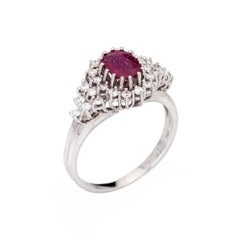 Ruby Diamond Ring Estate 14k White Gold Vintage Cocktail Band Jewelry