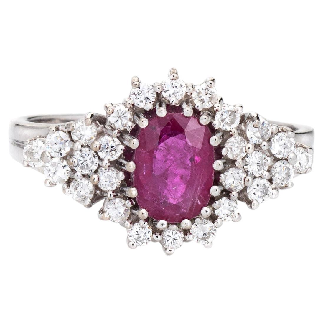 Ruby Diamond Ring Estate 14k White Gold Vintage Cocktail Band Jewelry Sz 8