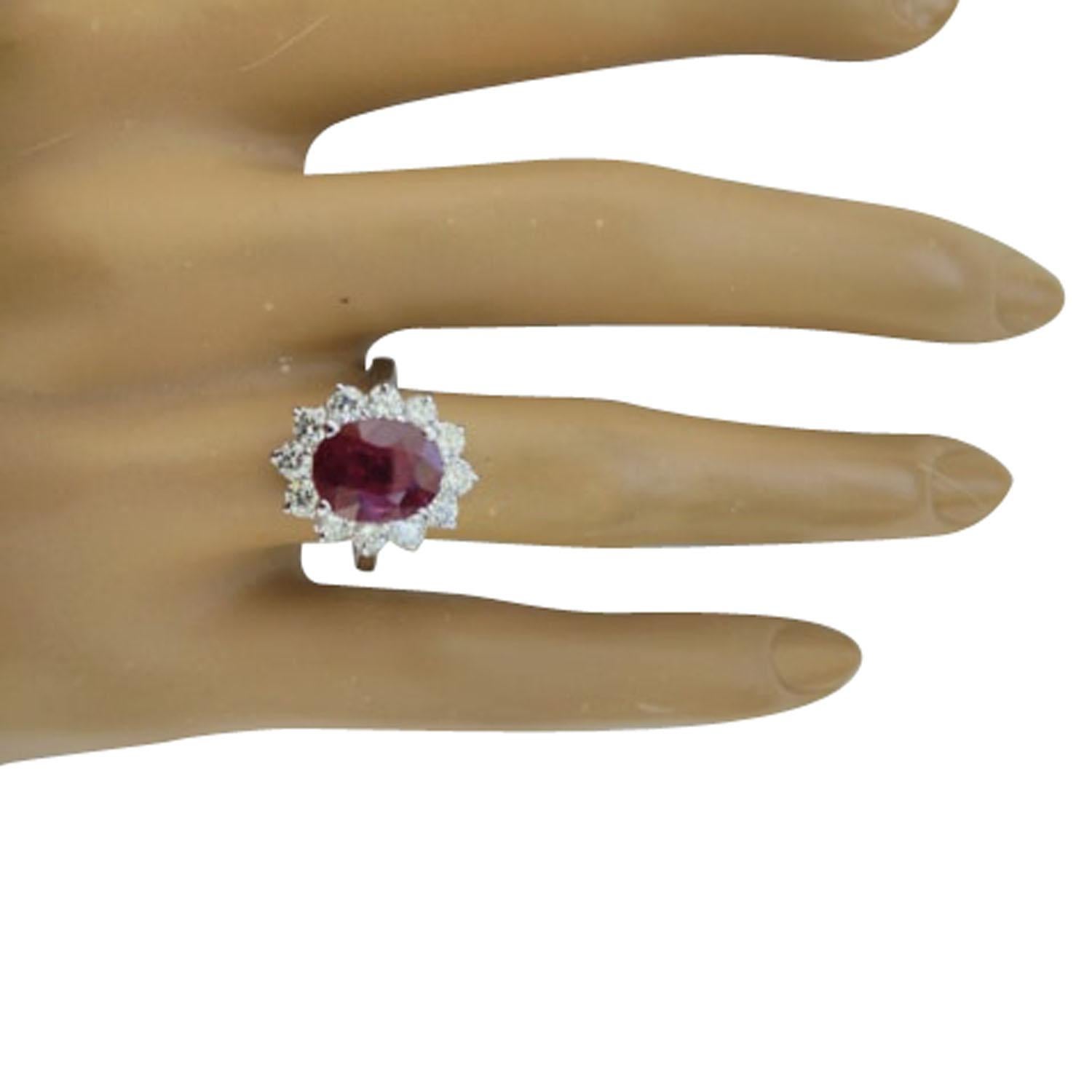3.35 Carat Natural Ruby 14 Karat Solid White Gold Diamond Ring
Stamped: 14K 
Total Ring Weight: 4.5 Grams 
Ruby Weight: 2.45 Carat (10.00x8.00 Millimeters)  
Diamond Weight: 0.90 Carat (F-G Color, VS2-SI1 Clarity )
Quantity: 12
Face Measures: