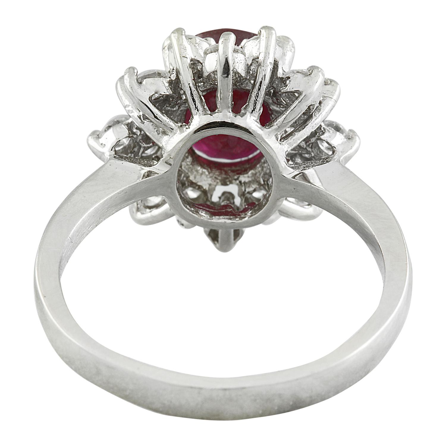 Anillo De Diamantes Rubí En Oro Blanco De 14 Quilates Corte oval en venta