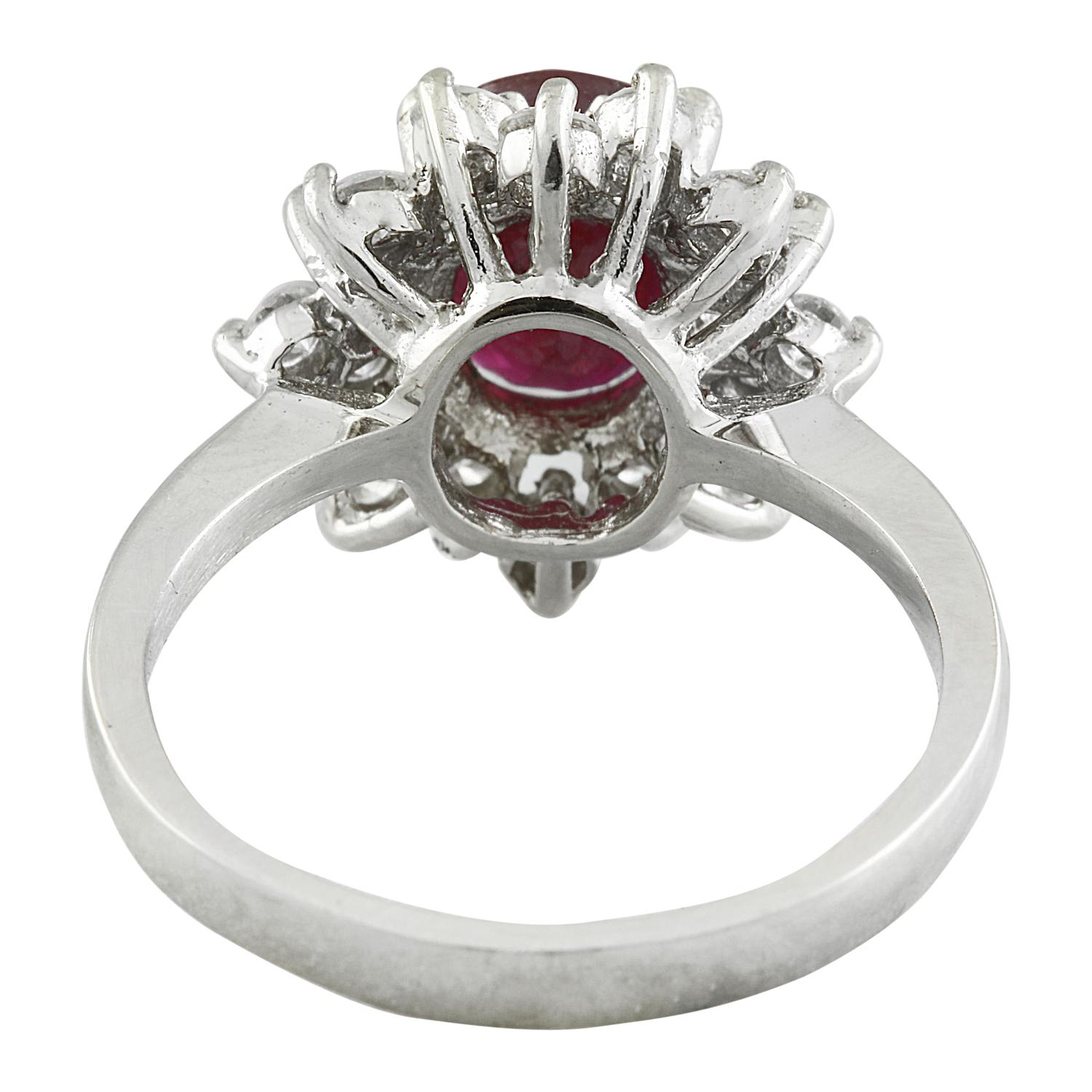 Oval Cut Ruby Diamond Ring In 14 Karat White Gold For Sale