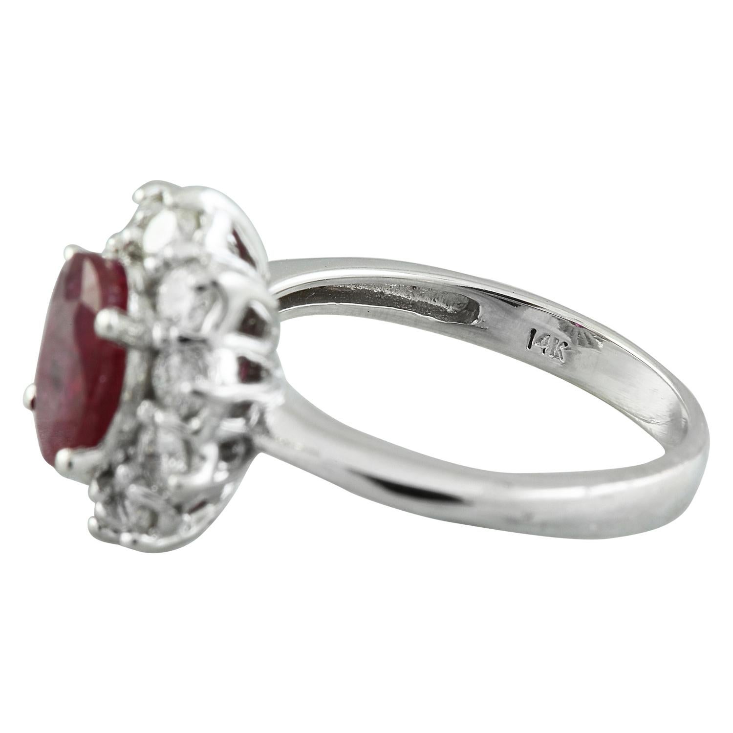 Oval Cut Ruby Diamond Ring In 14 Karat White Gold For Sale