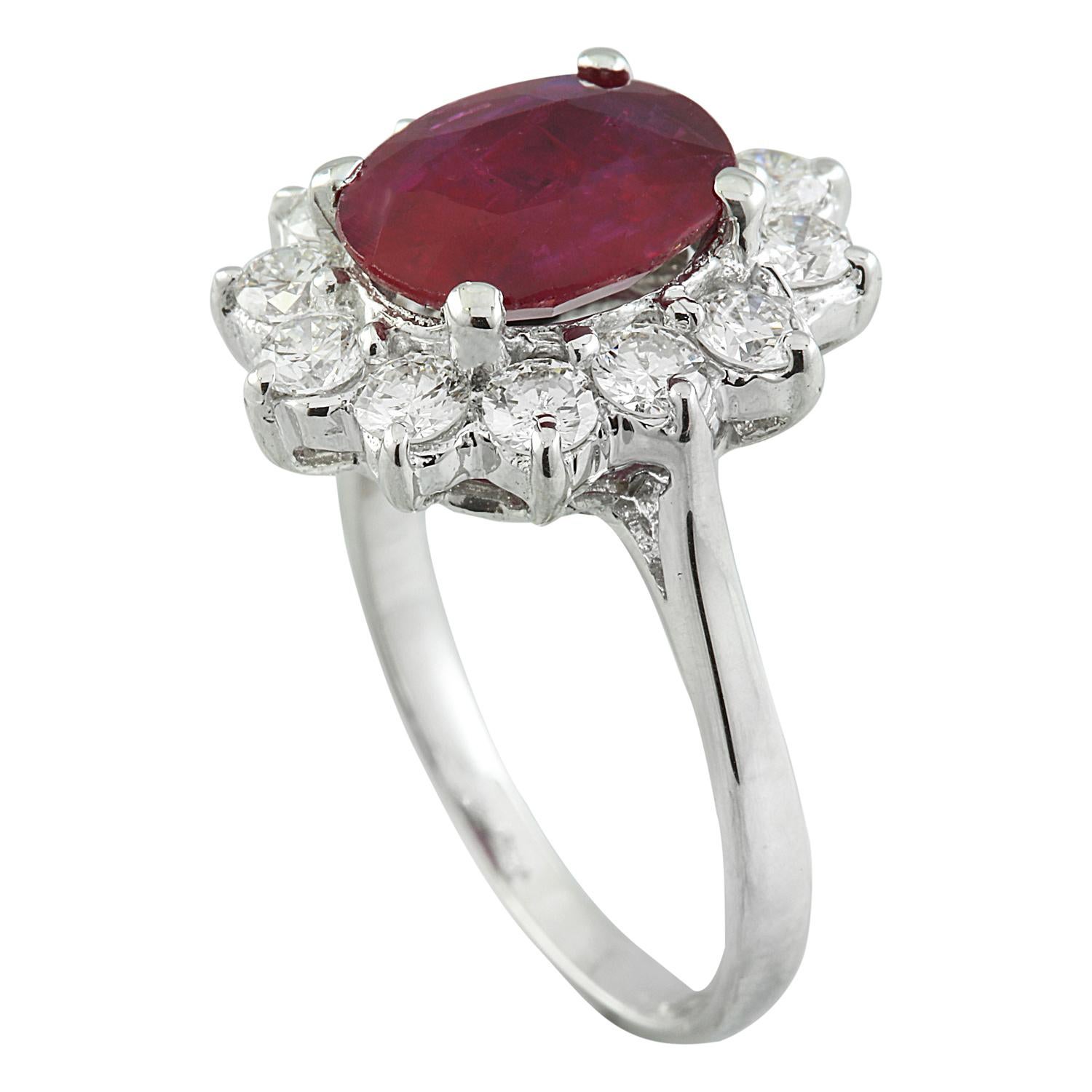 Oval Cut Ruby Diamond Ring In 14 Karat White Gold For Sale