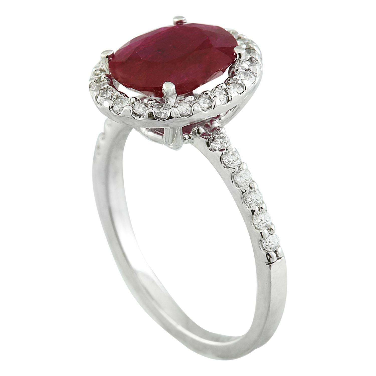 Oval Cut Ruby Diamond Ring In 14 Karat White Gold For Sale