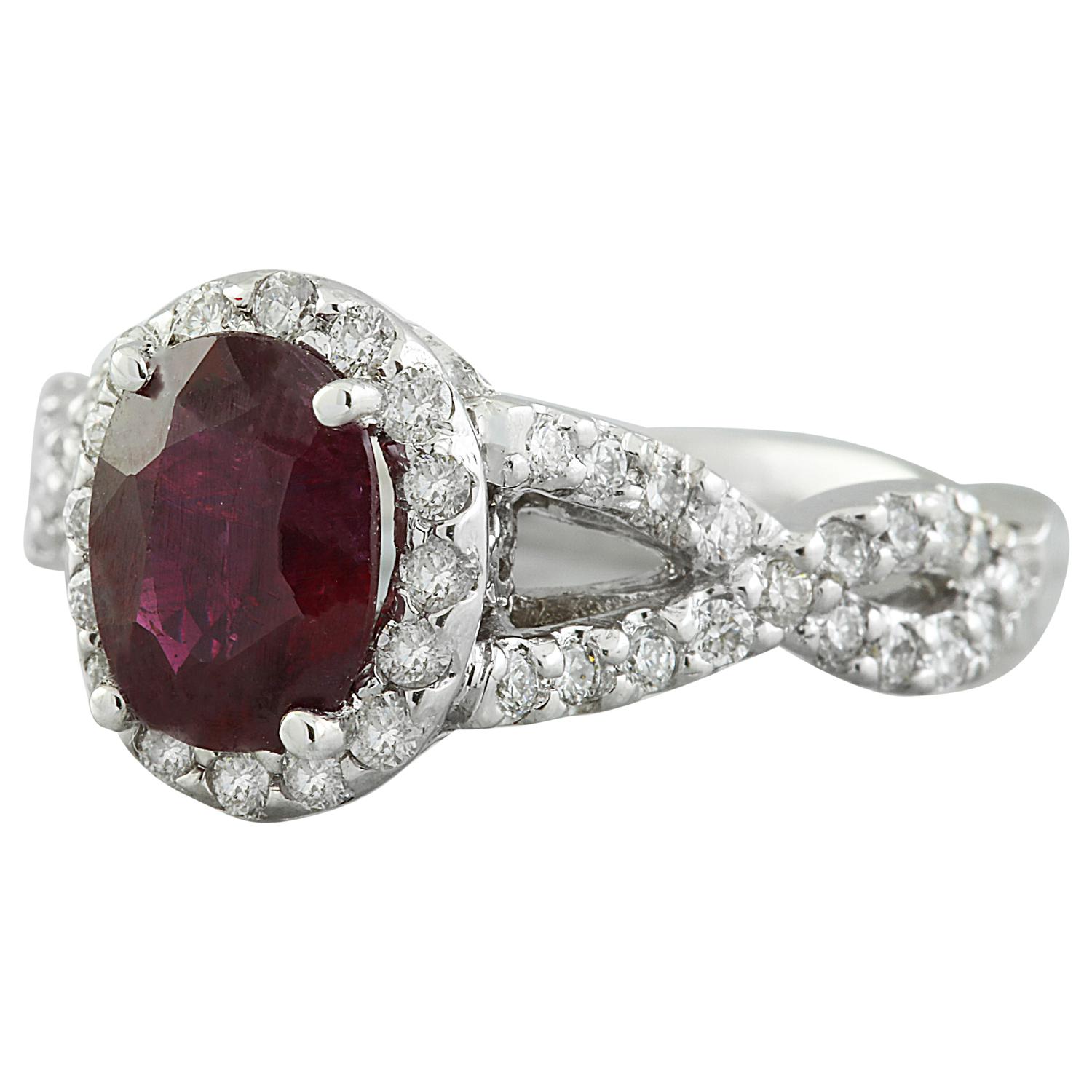 Anillo De Diamantes Rubí En Oro Blanco De 14 Quilates Moderno en venta