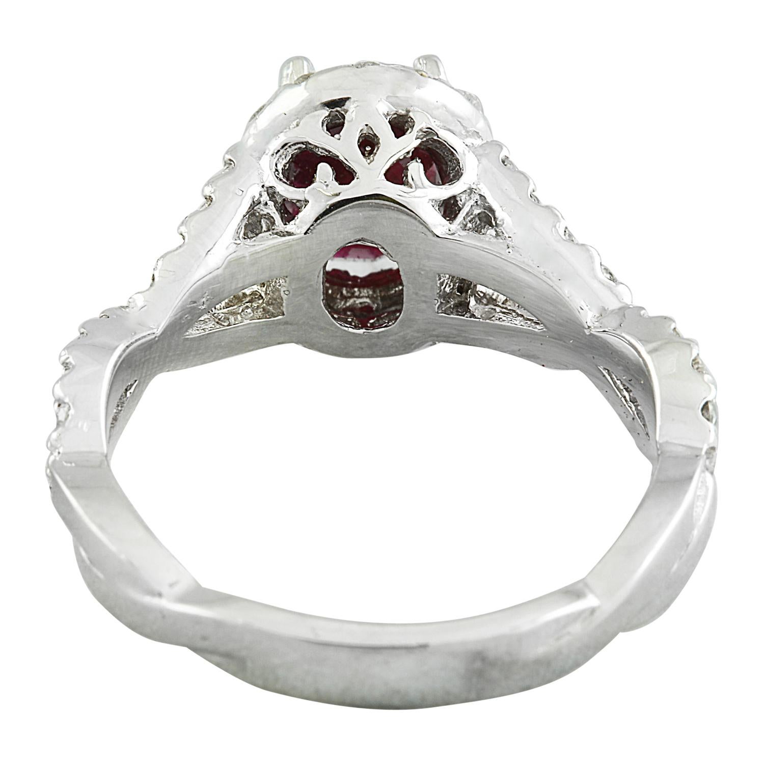 Anillo De Diamantes Rubí En Oro Blanco De 14 Quilates Corte oval en venta