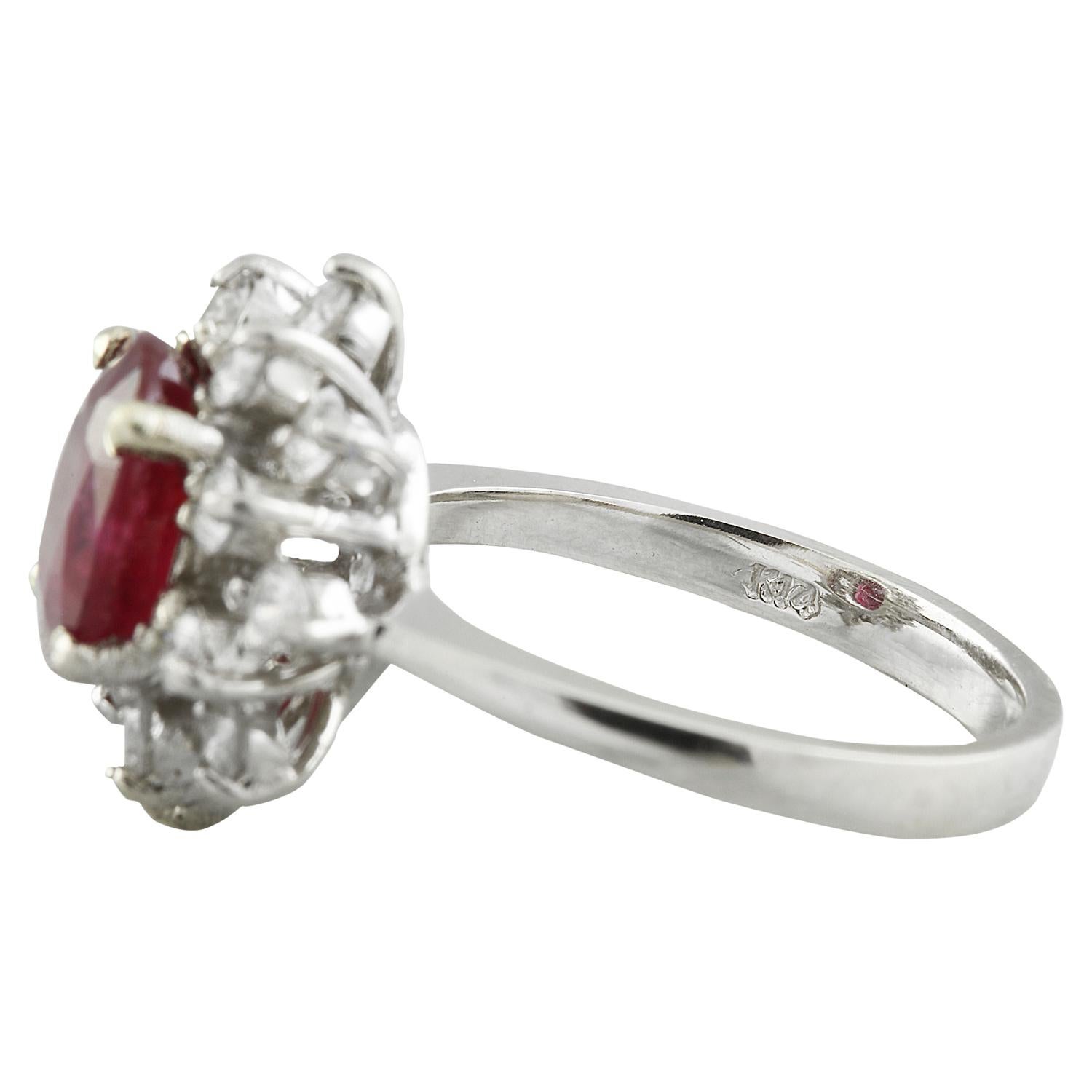 Women's Ruby Diamond Ring In 14 Karat White Gold For Sale