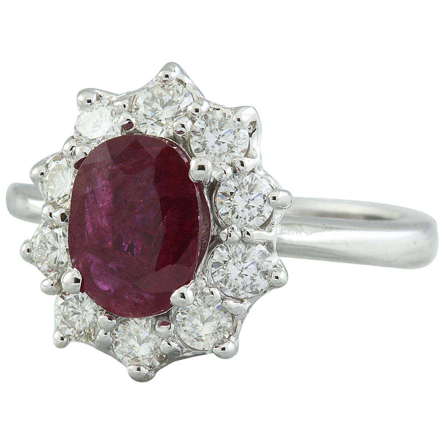 Women's Ruby Diamond Ring In 14 Karat White Gold For Sale