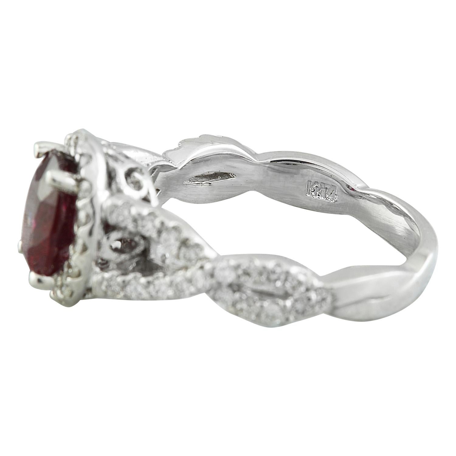 Women's Ruby Diamond Ring In 14 Karat White Gold For Sale