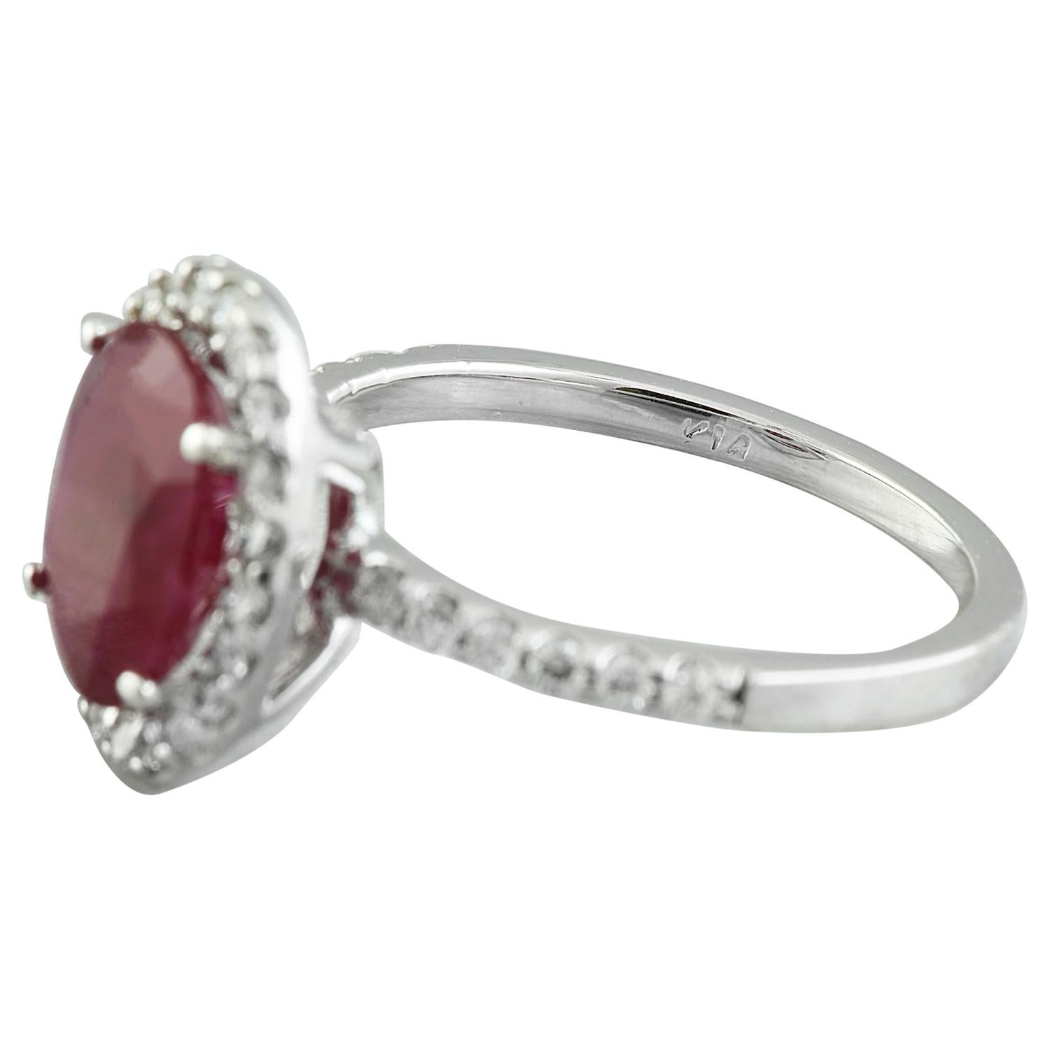 Women's Ruby Diamond Ring In 14 Karat White Gold For Sale