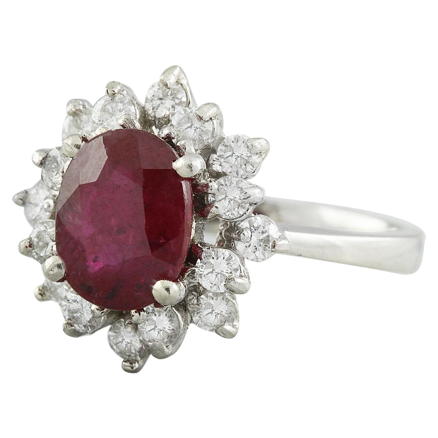 Anillo De Diamantes Rubí En Oro Blanco De 14 Quilates en venta 1