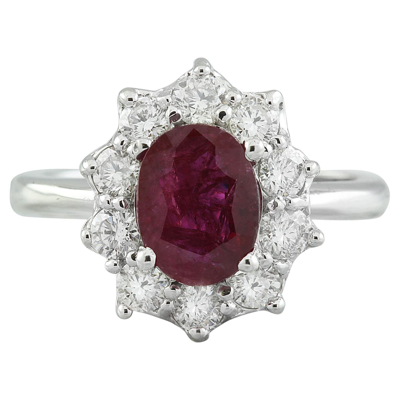 Ruby Diamond Ring In 14 Karat White Gold For Sale
