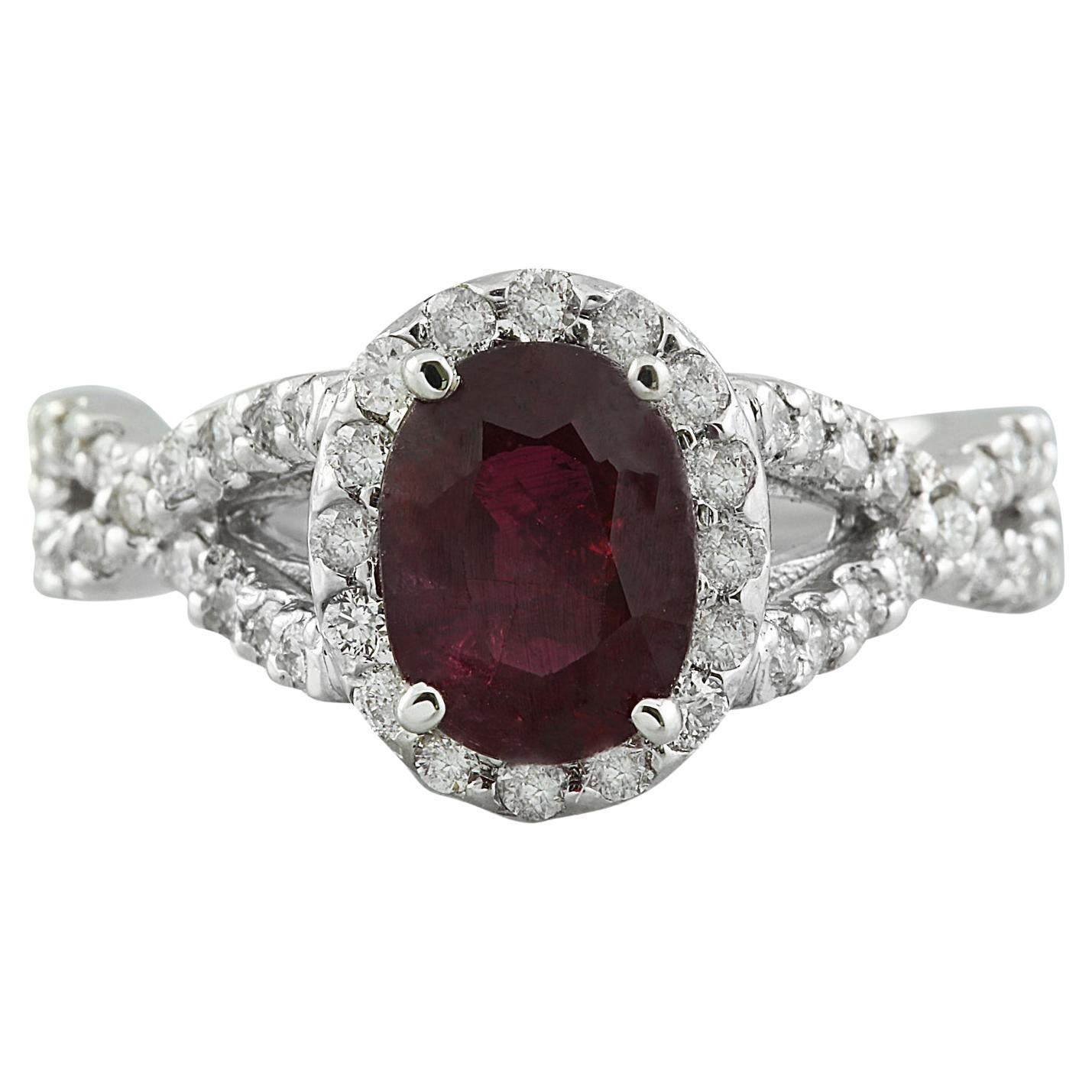 Ruby Diamond Ring In 14 Karat White Gold For Sale