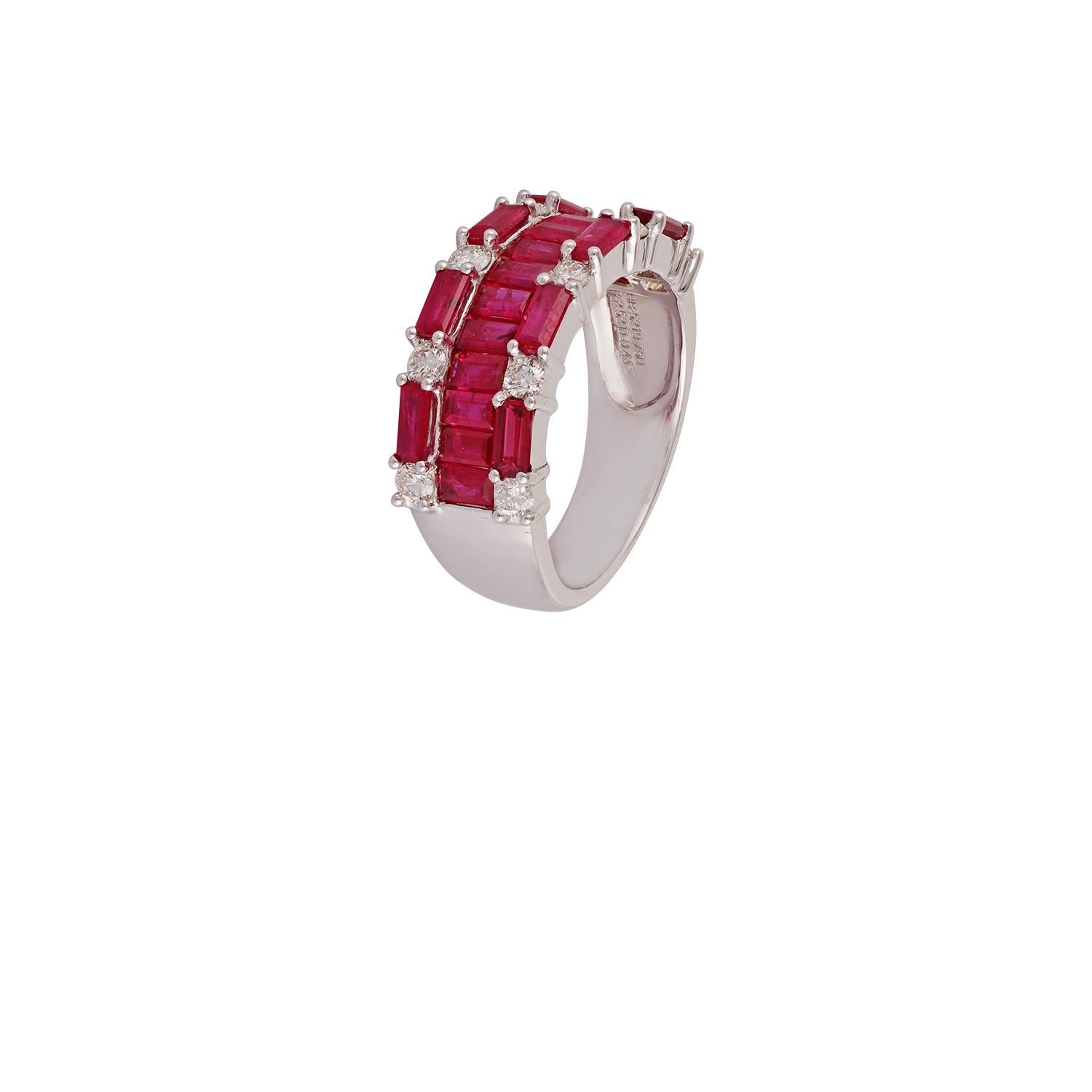 Contemporary Ruby Diamond Ring in 18 Karat White Gold