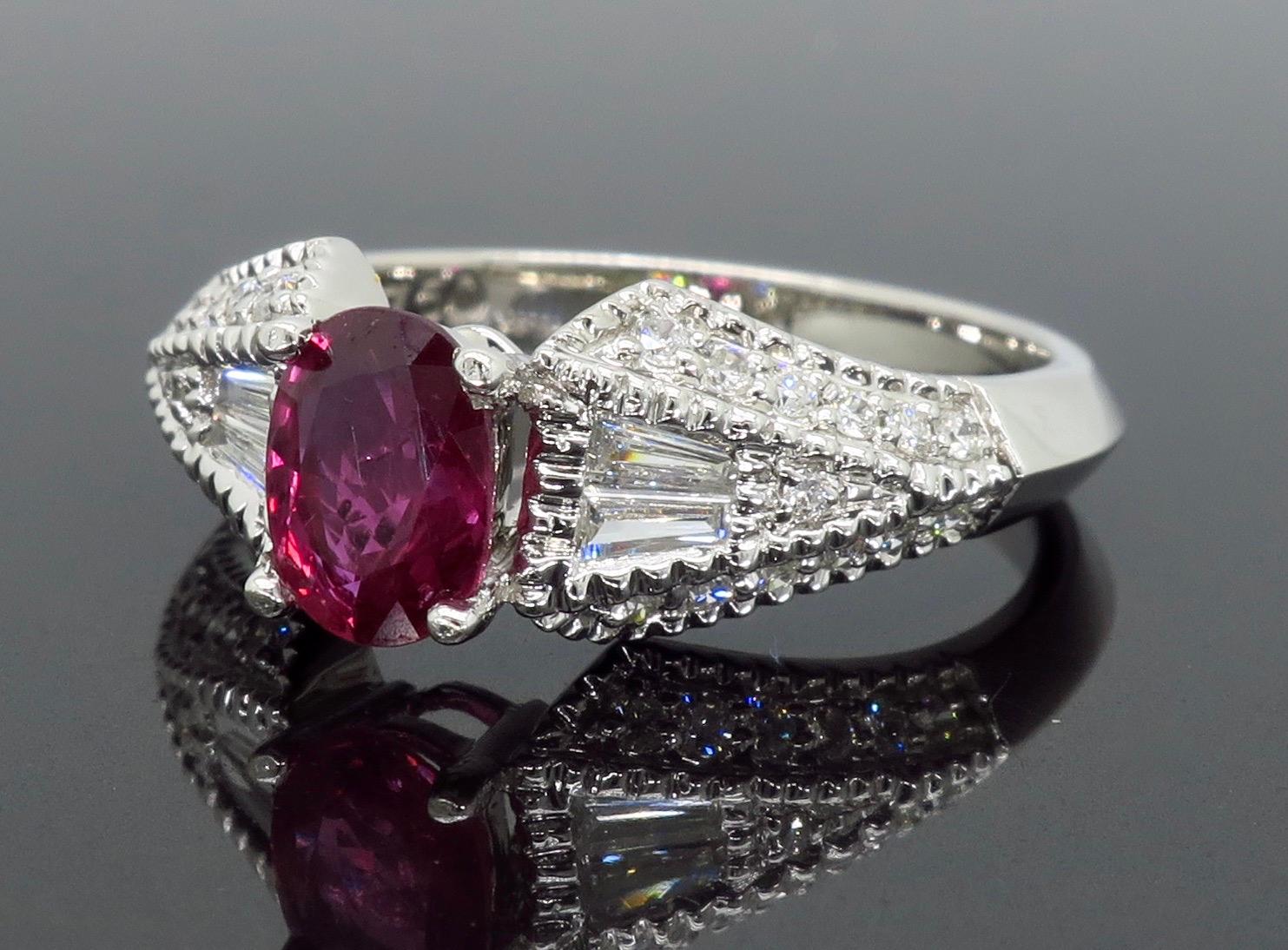 Oval Cut Ruby and Diamond Ring in 18 Karat White Gold