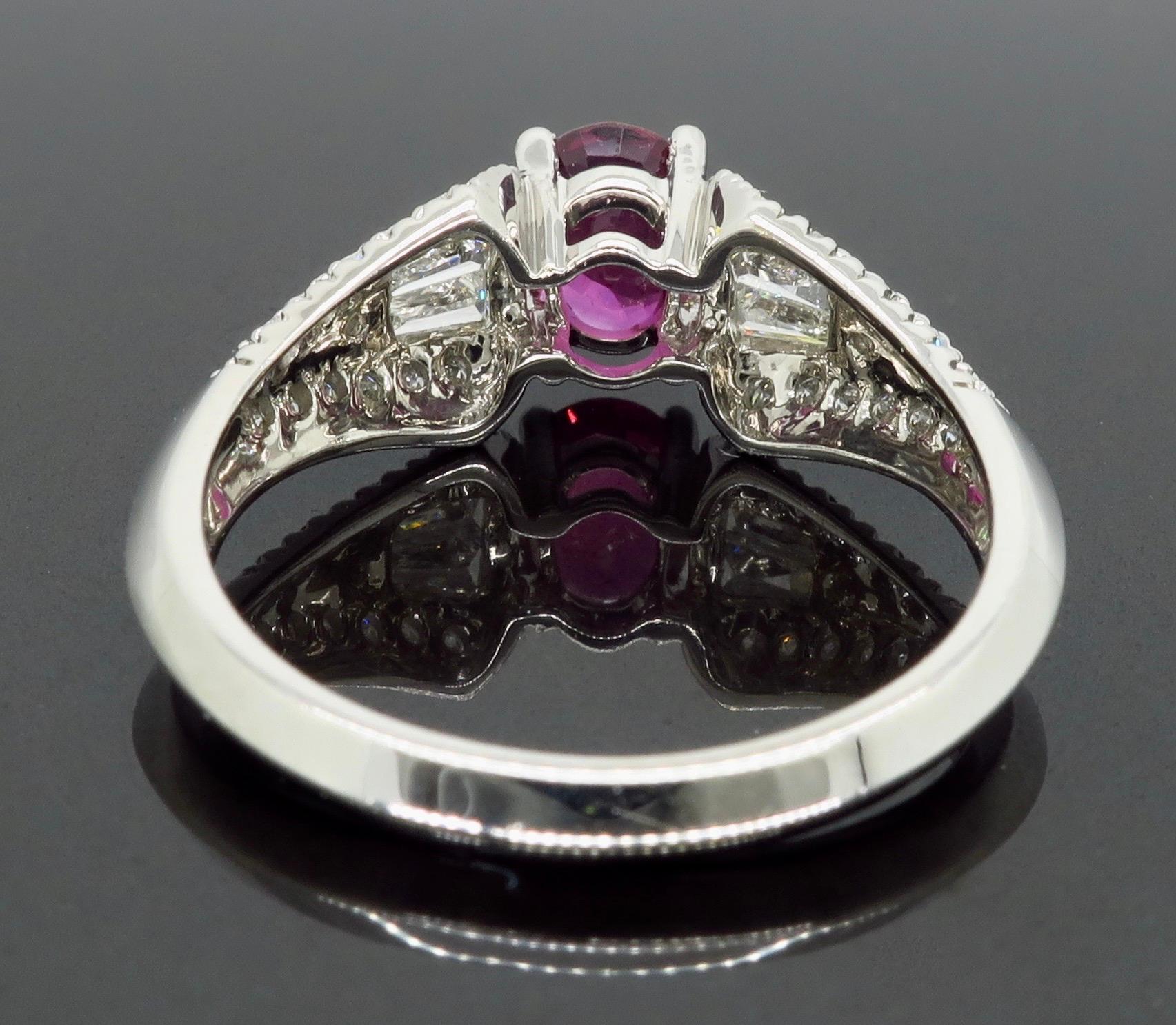 Women's or Men's Ruby and Diamond Ring in 18 Karat White Gold