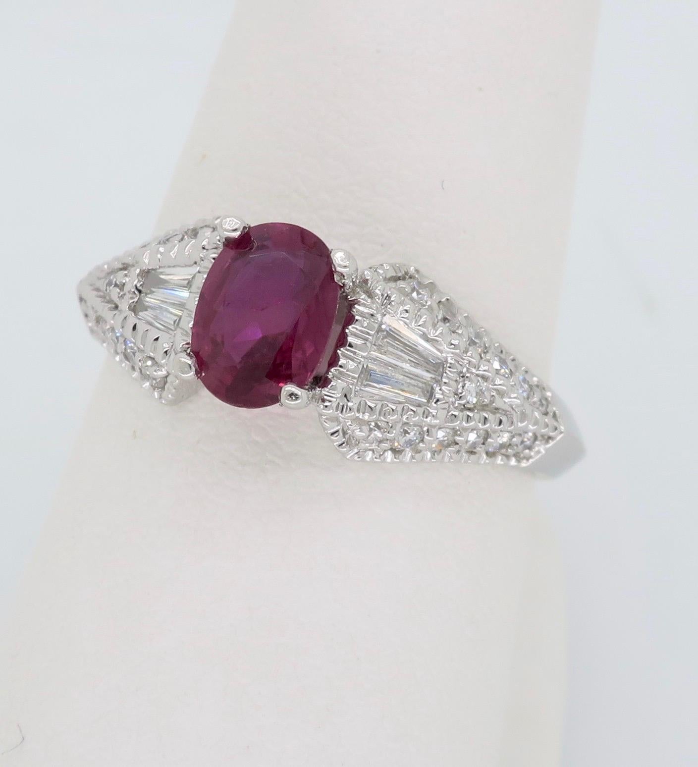 Ruby and Diamond Ring in 18 Karat White Gold 4