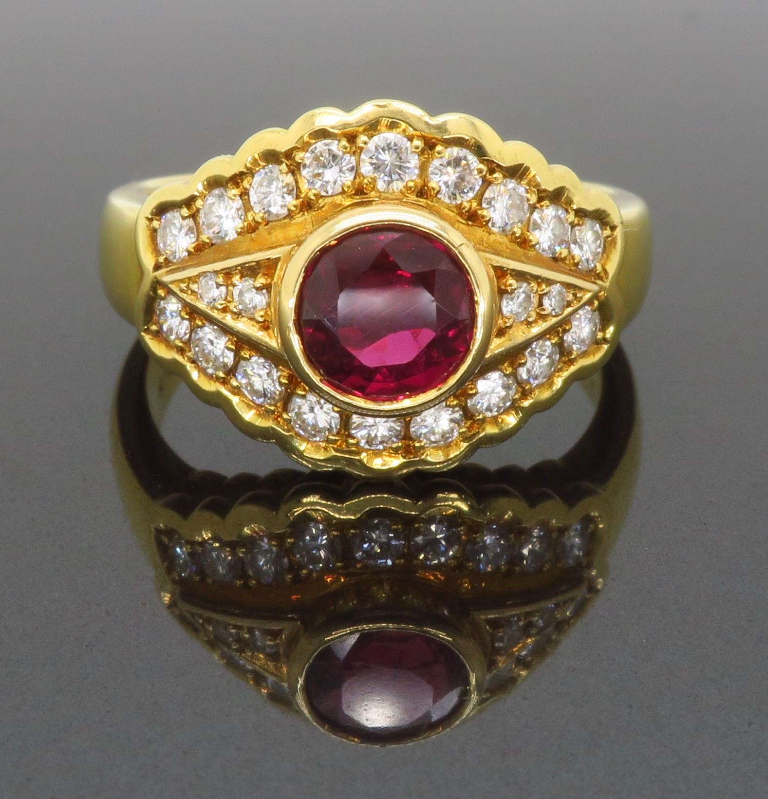 Ruby & Diamond Ring Made in 18k Yellow Gold 9