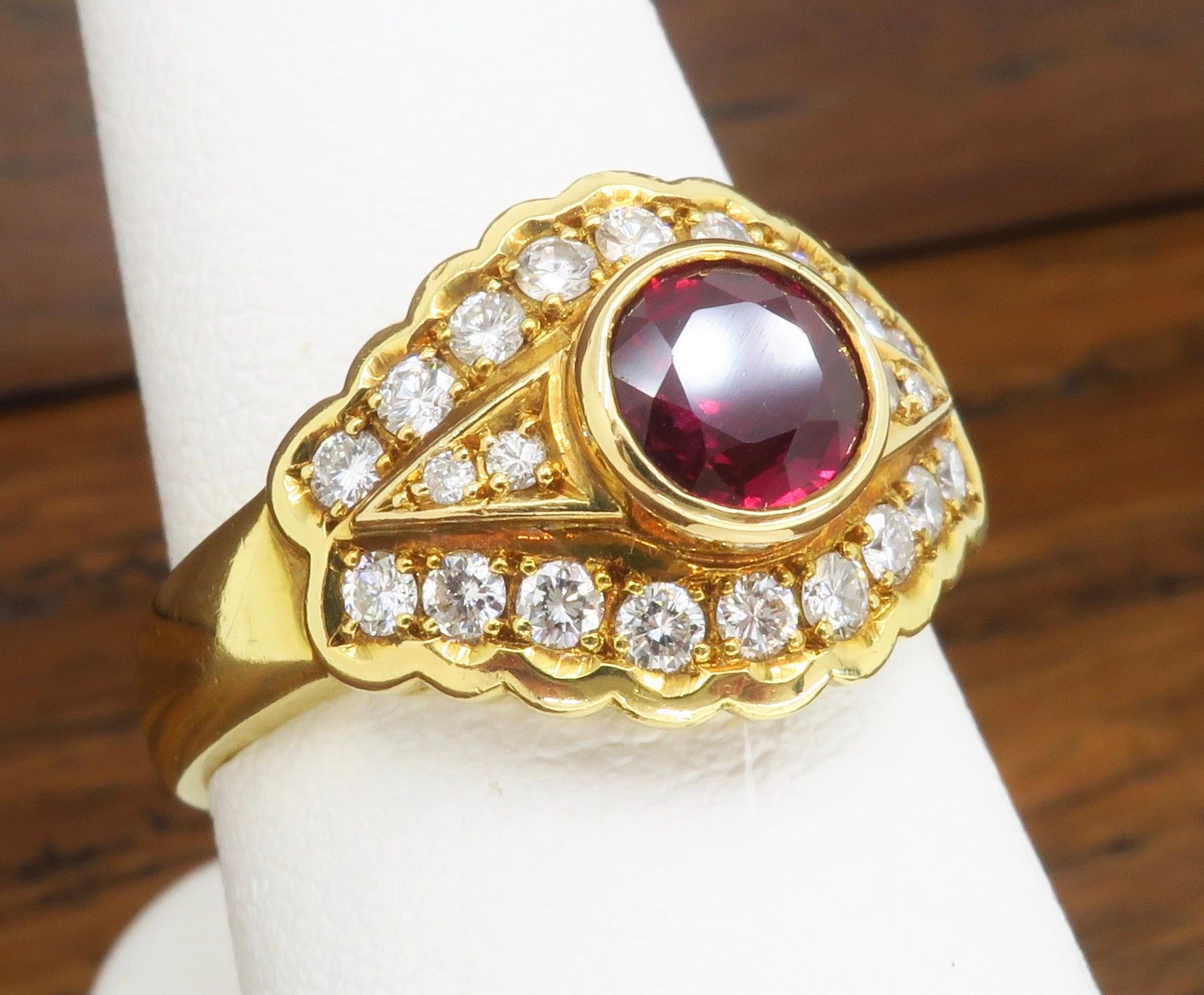 Round Cut Ruby & Diamond Ring Made in 18k Yellow Gold
