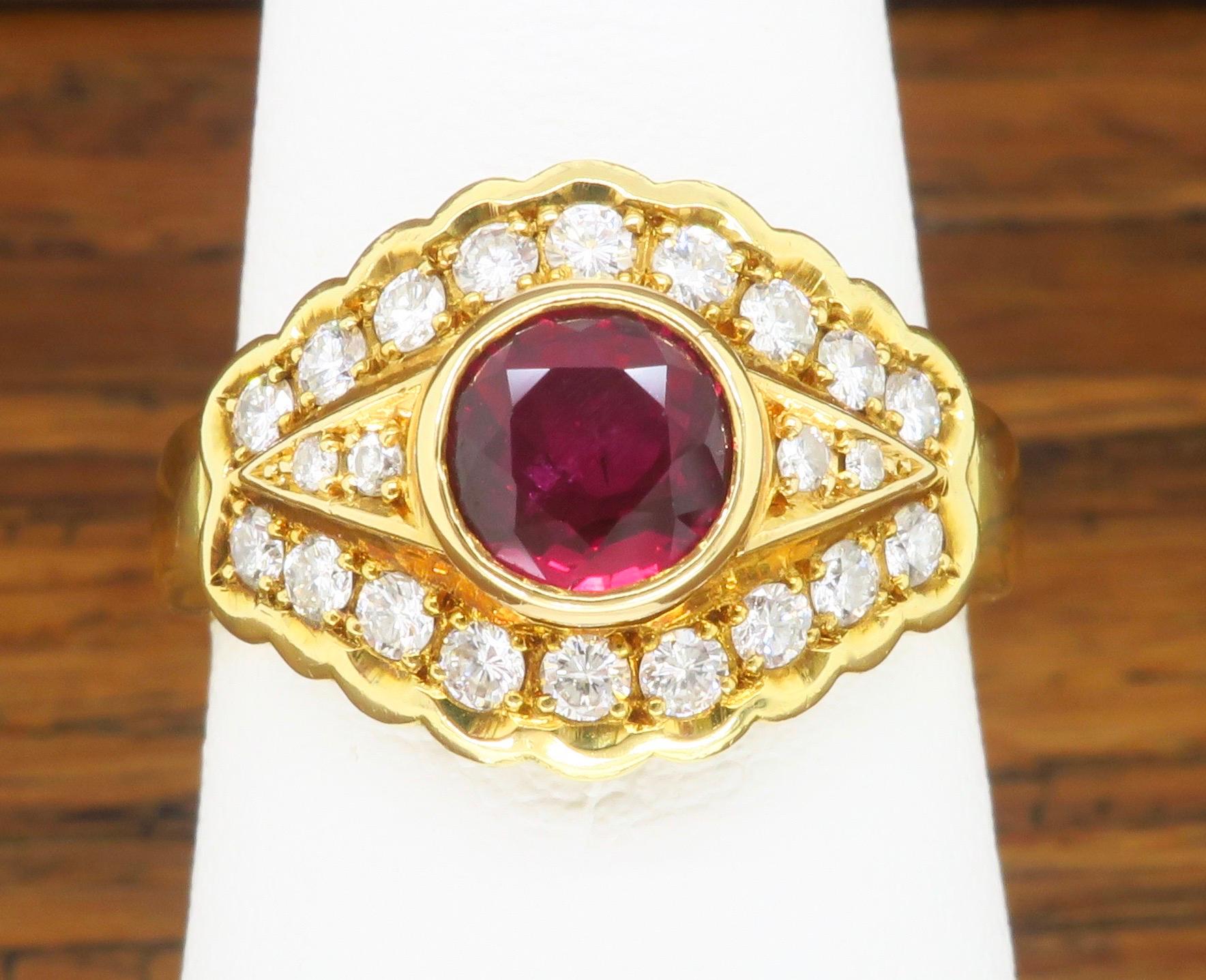 Women's Ruby & Diamond Ring Made in 18k Yellow Gold