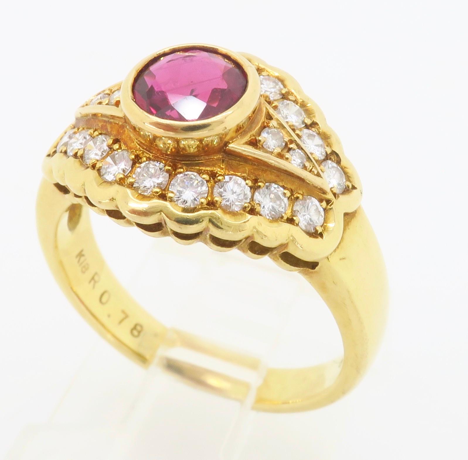 Ruby & Diamond Ring Made in 18k Yellow Gold 4