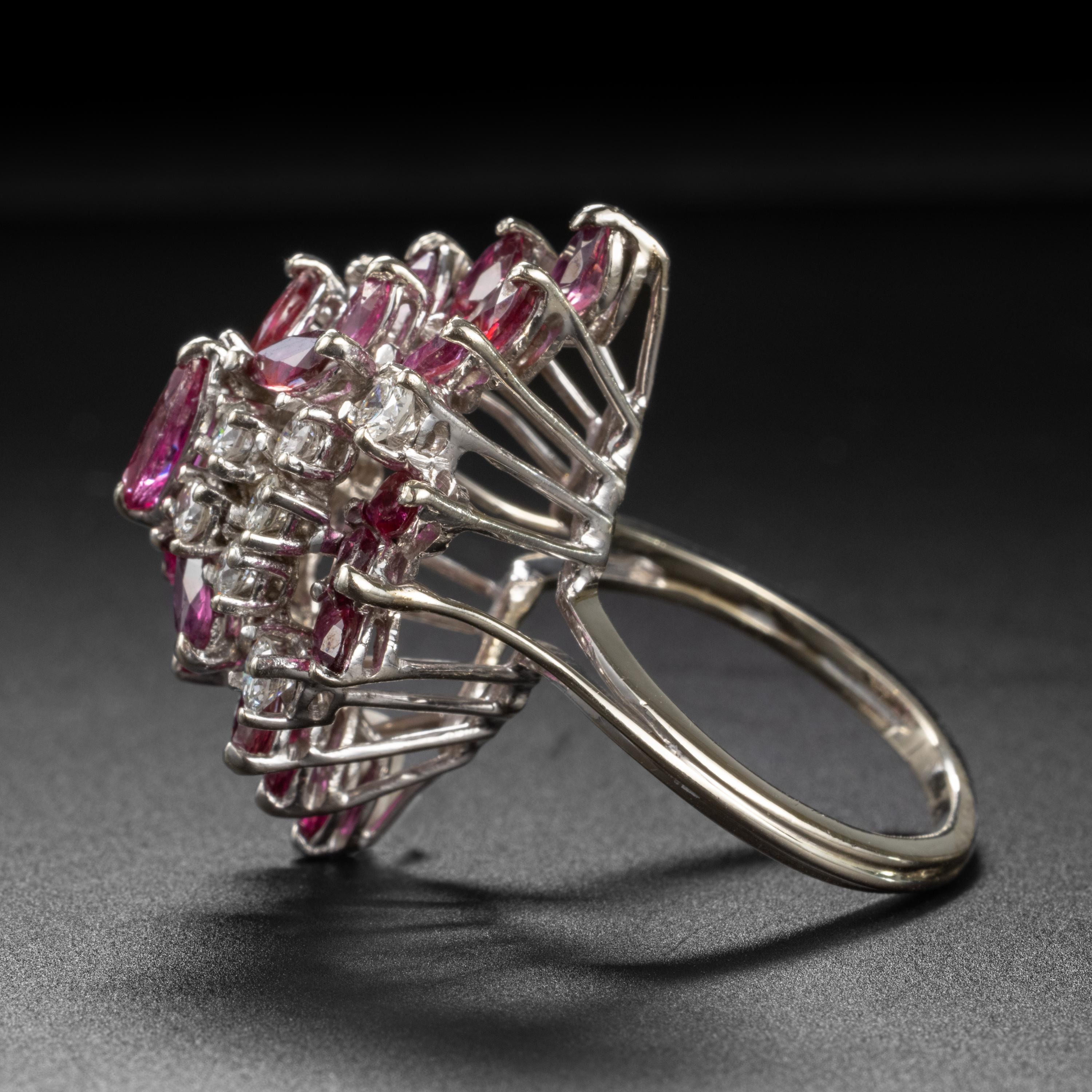 Marquise Cut Ruby & Diamond Ring Midcentury 4.38 Carats For Sale