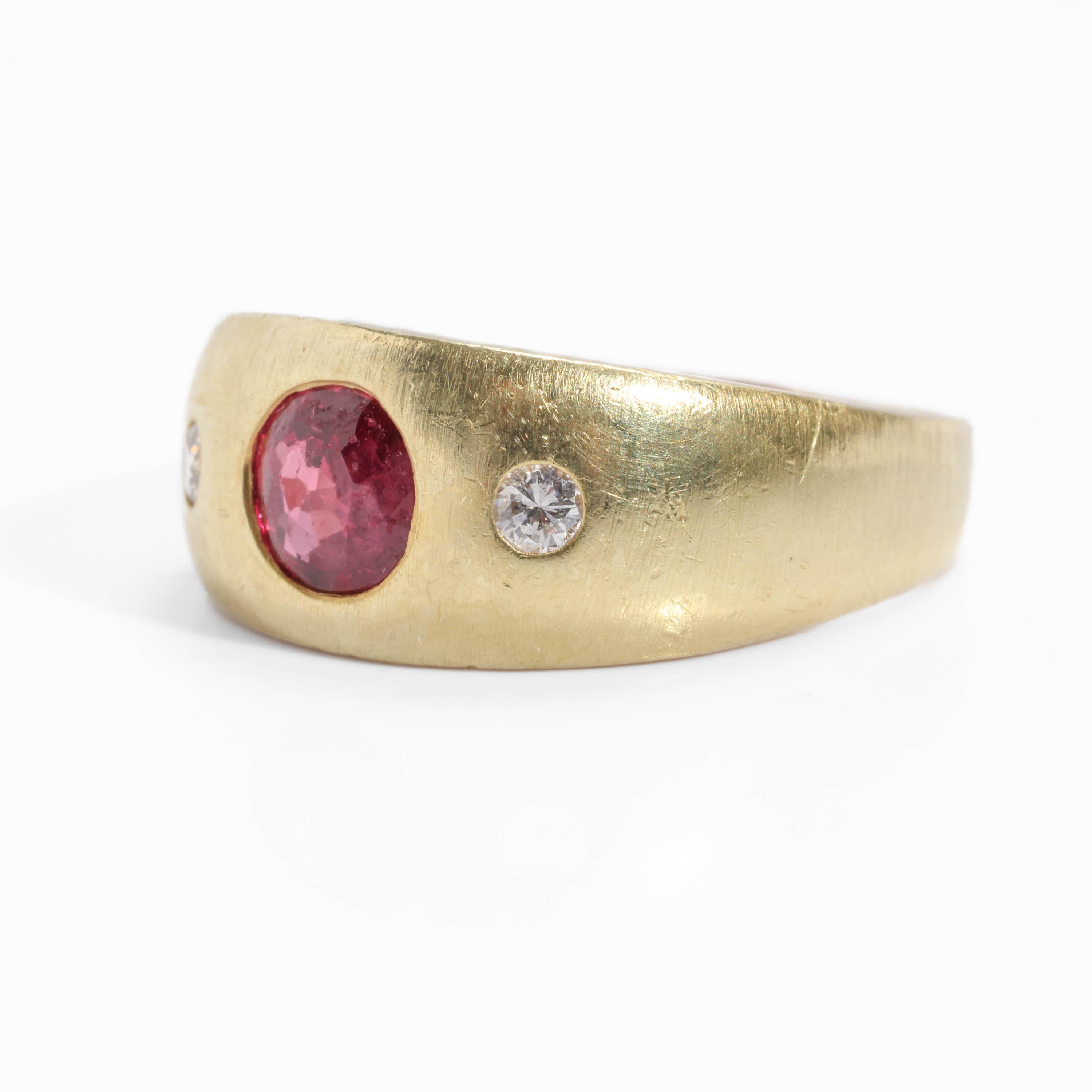 Modern Ruby & Diamond Ring Midcentury Certified Heat Only For Sale