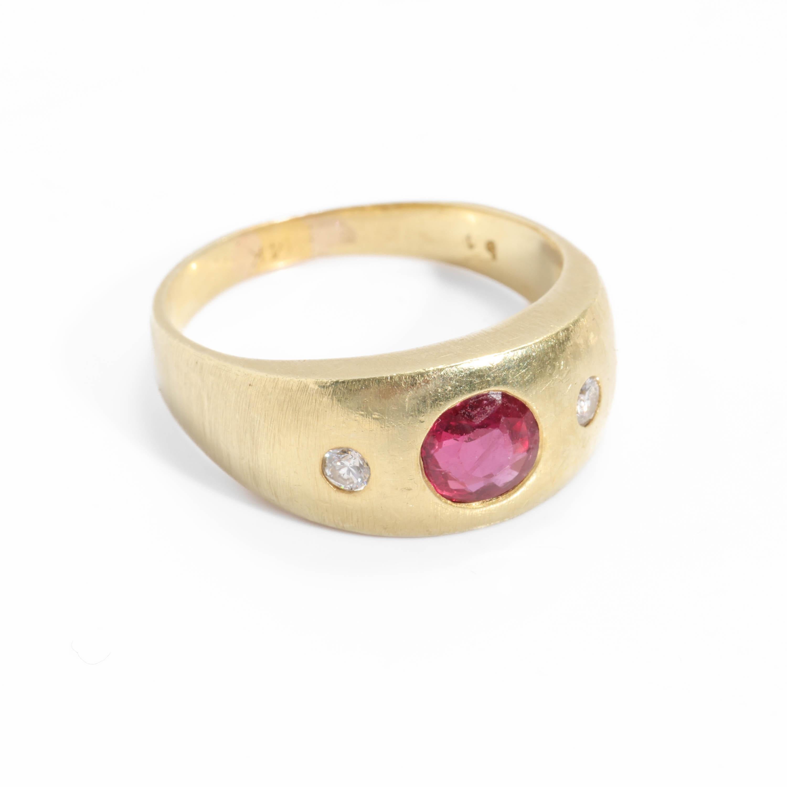 Women's or Men's Ruby & Diamond Ring Midcentury Certified Heat Only For Sale