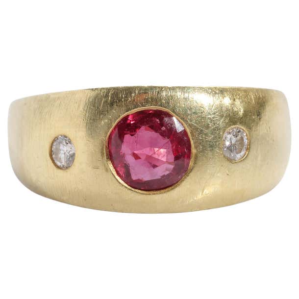Heat Only Ruby Ruby and Diamond Ring Midcentury Certified Heat Only For Sale at 1stDibs