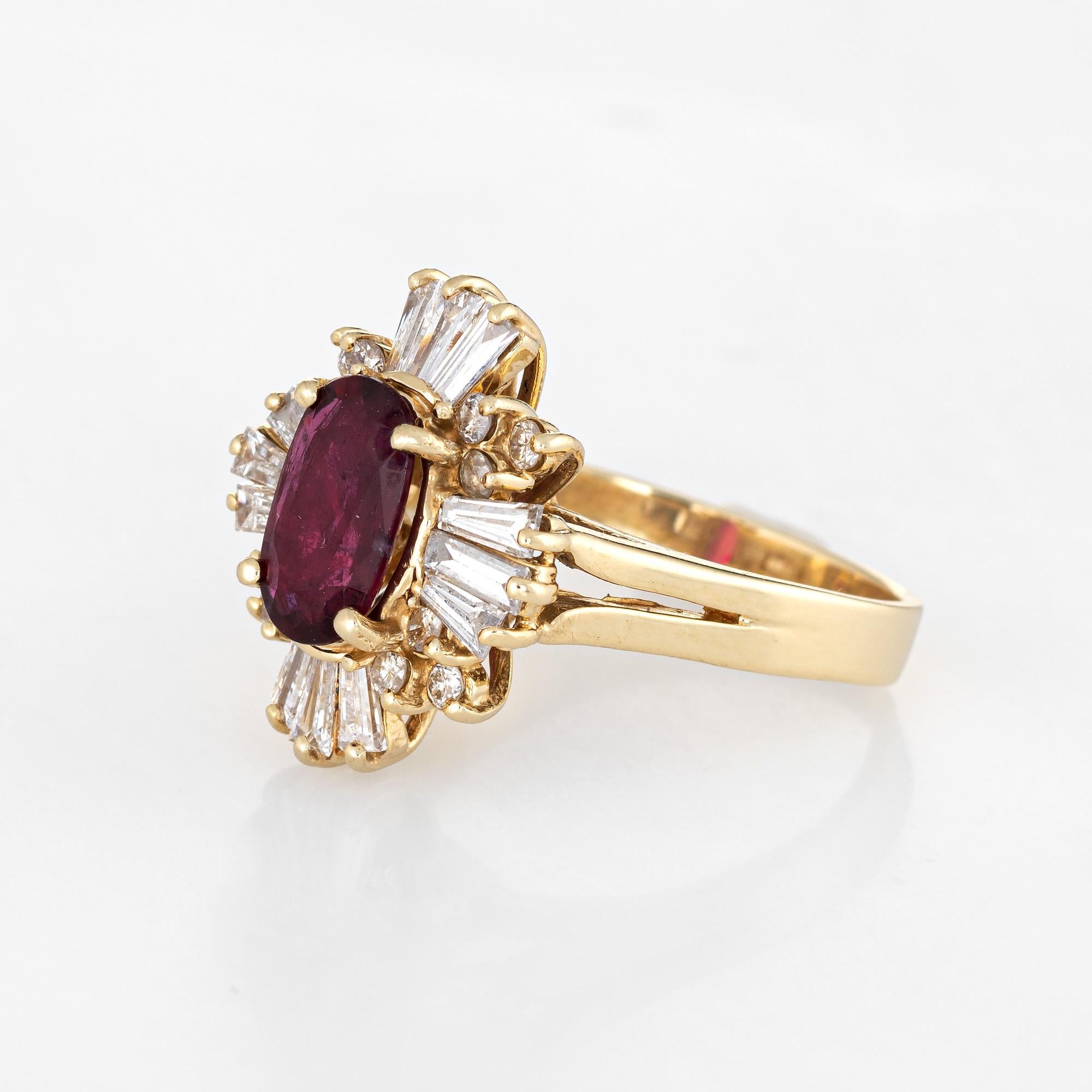Ruby Diamond Ring Mixed Cuts Vintage 14 Karat Gold Cocktail Jewelry Estate 6 In Good Condition In Torrance, CA