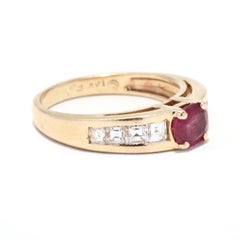 Ruby Diamond Ring, Oval Ruby Ring, 14K Gold, Square Diamond Ring, July Birthston