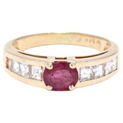 Bague rubis, bague rubis ovale, or 14 carats, bague carrée en diamant, July Birthston