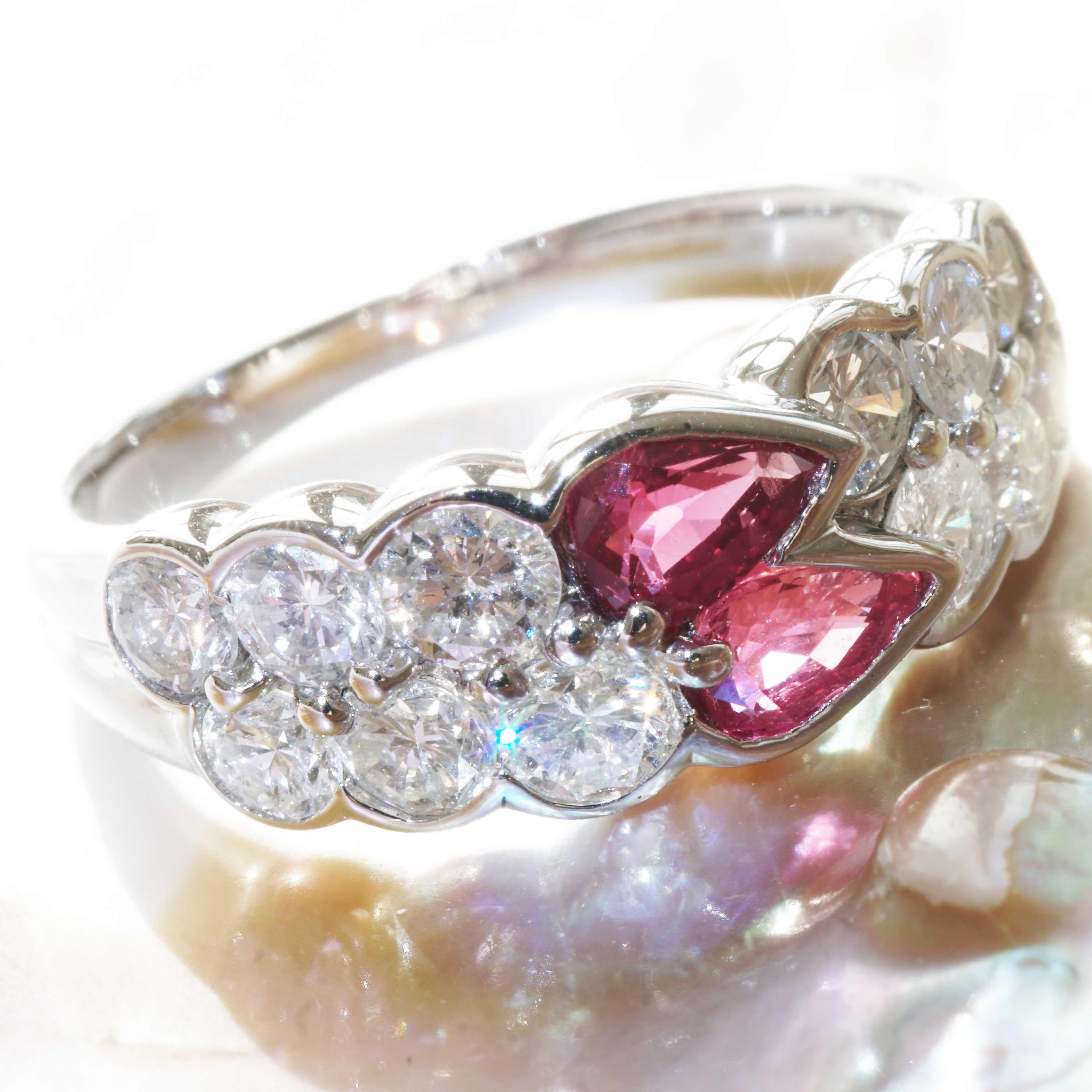 Pear Cut Ruby Diamond Ring Platinum 0.72 ct 1.11 ct High Quality Gems and handcrafted For Sale