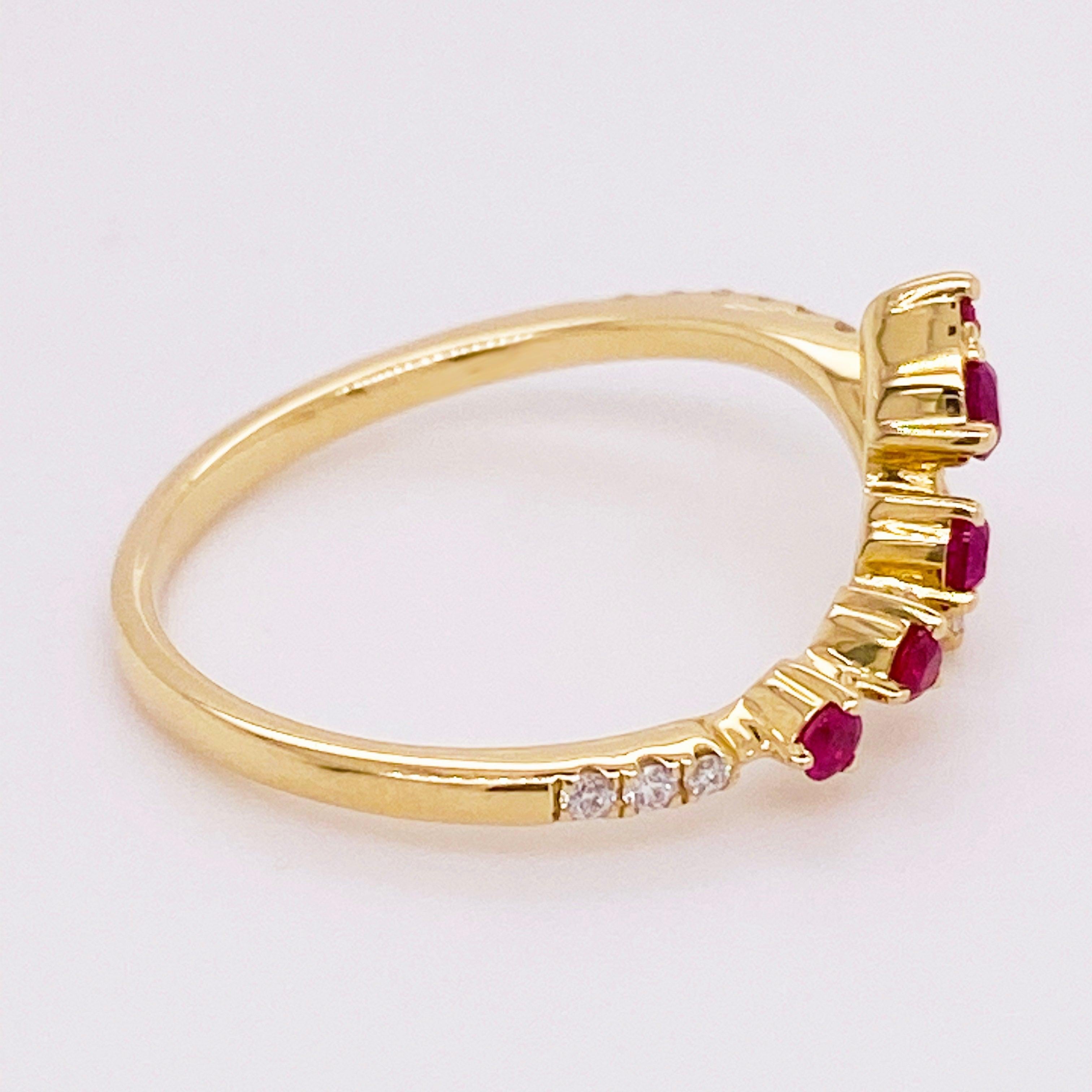 For Sale:  Ruby Diamond Ring, Red Ruby, 14k Yellow Gold, Bypass, Stack, Fashion, Freeform 3