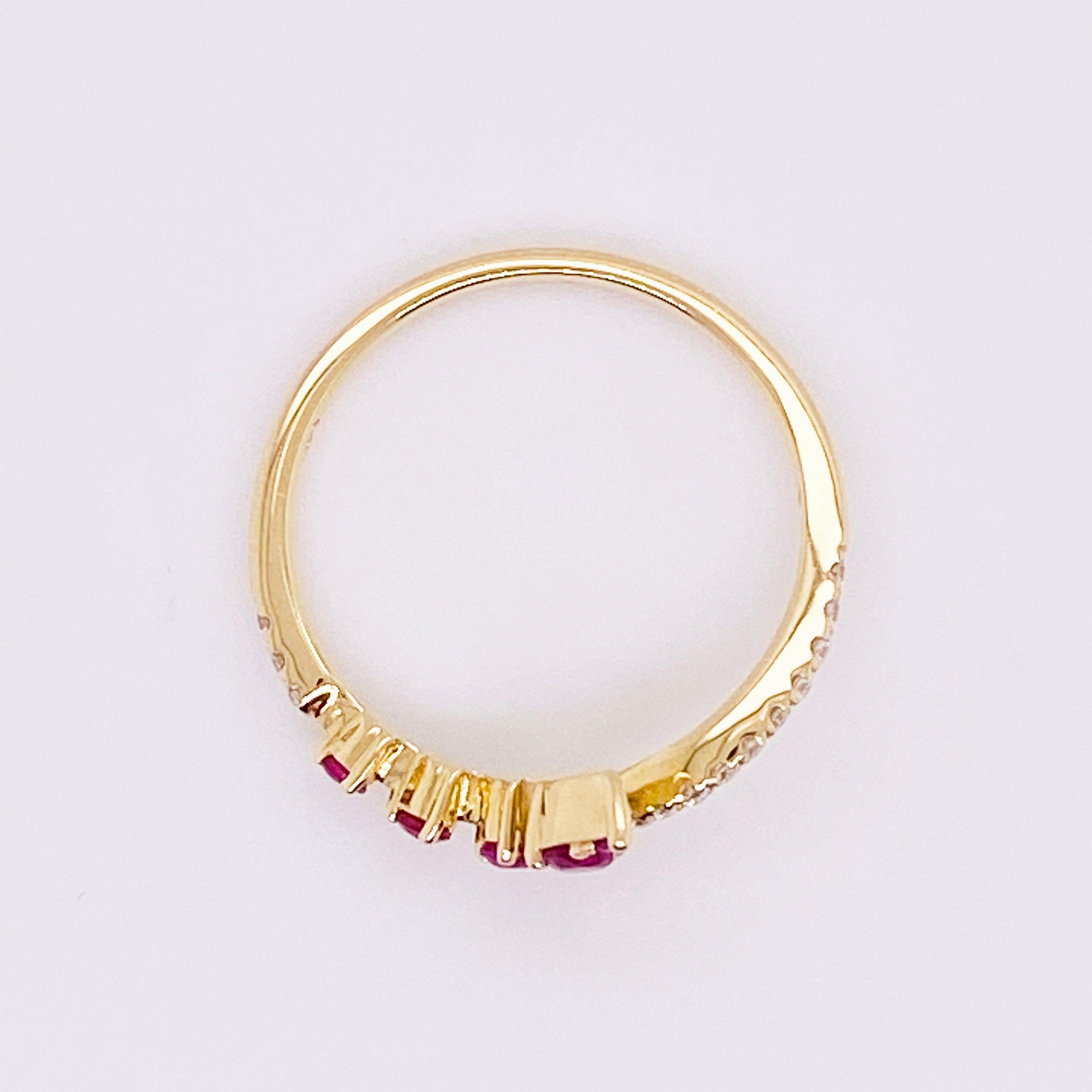 For Sale:  Ruby Diamond Ring, Red Ruby, 14k Yellow Gold, Bypass, Stack, Fashion, Freeform 5