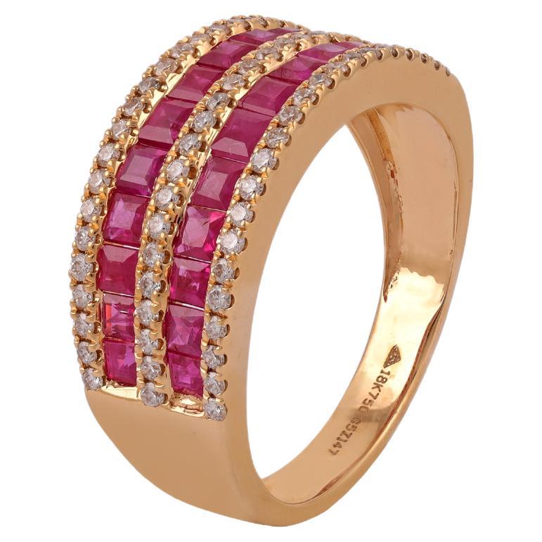 Ruby & Diamond Ring Studded in 18k Gold For Sale