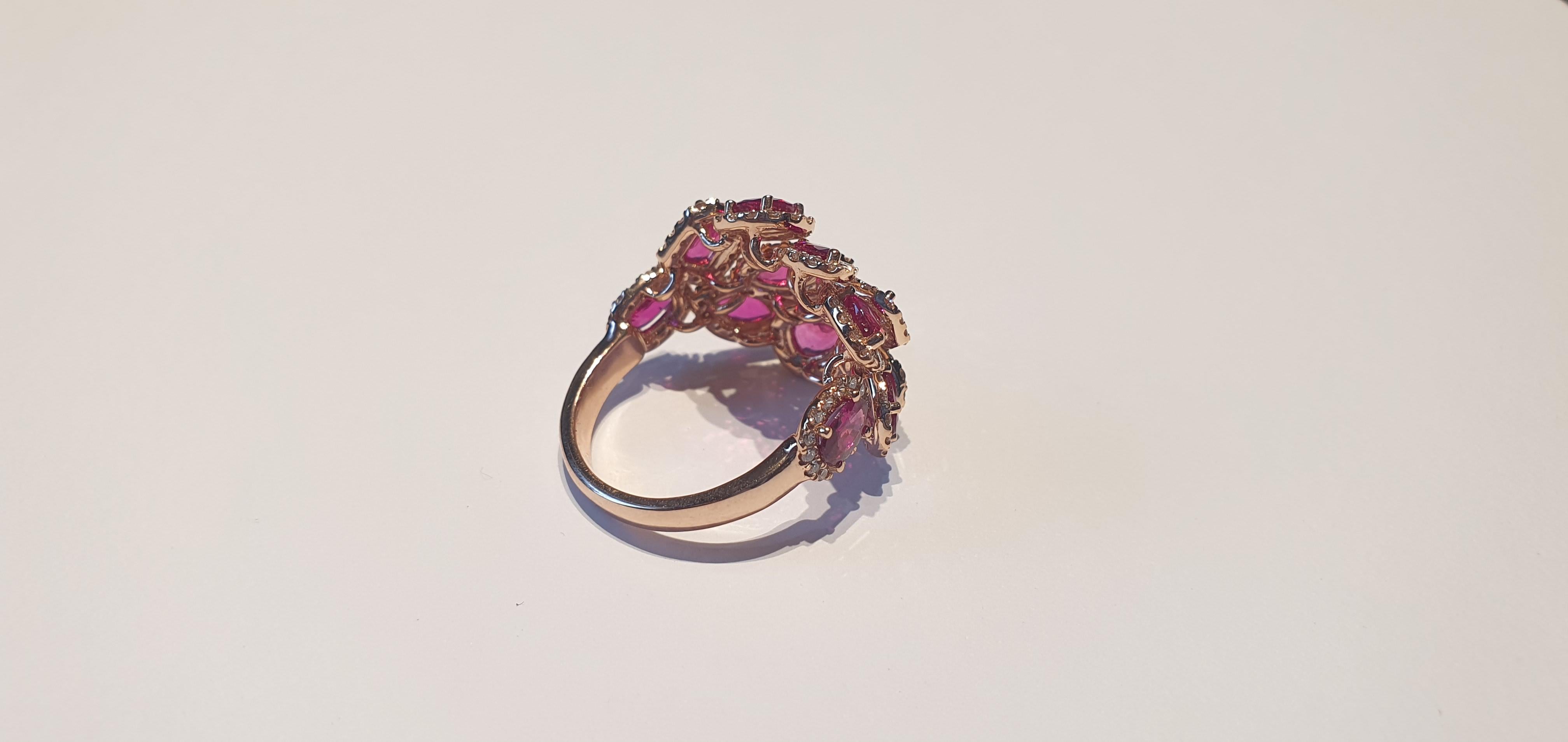 Artisan Ruby & Diamond Ring Studded in 18K Rose Gold For Sale